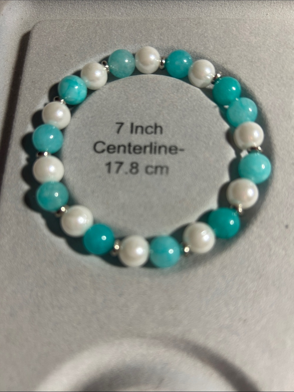 Turquoise and Pearl White Beaded Stretch Bracelet